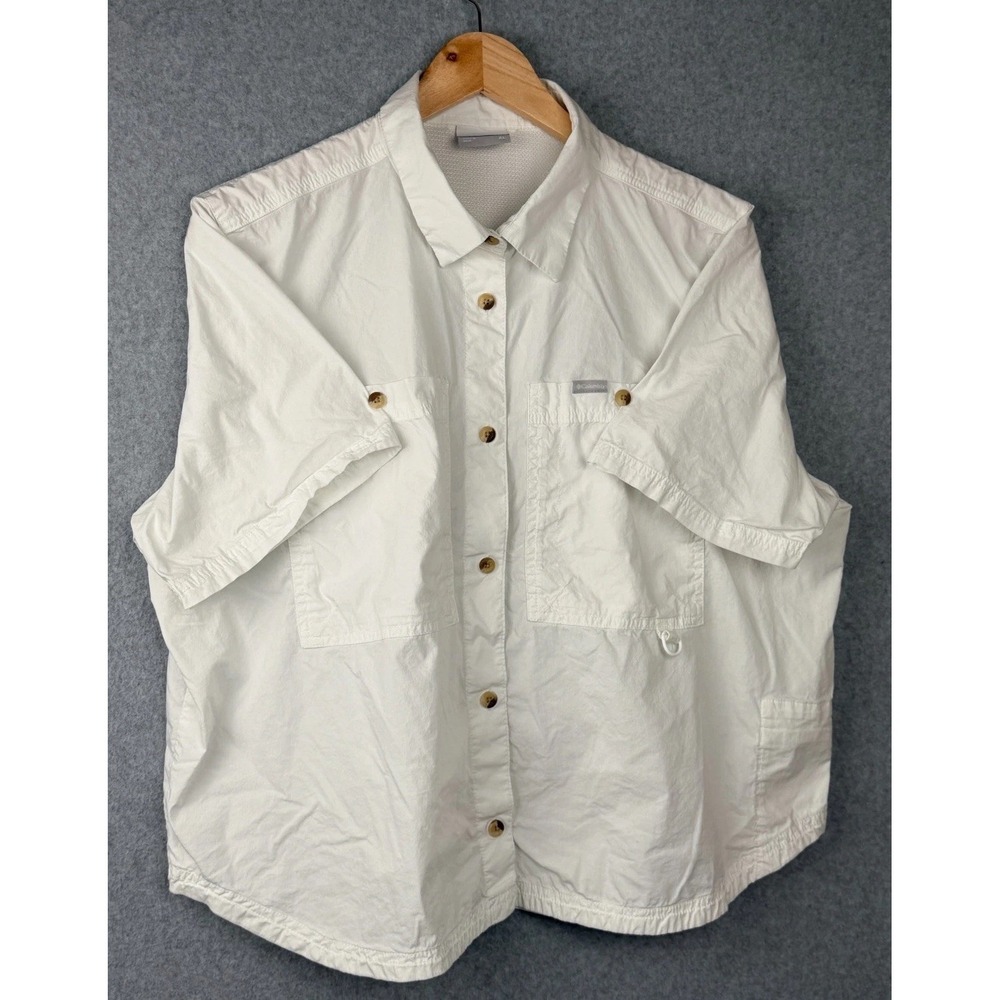Columbia PFG Women XL White Short Sleeve Fishing Shirt Ventilated